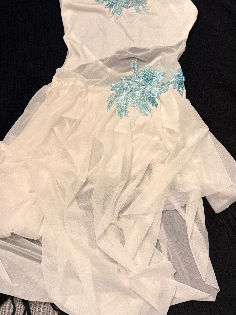White double platinum Girl’s costume dance with Light Blue Floral Appliqué
